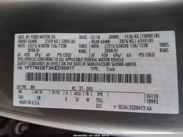 1FT7W2BT3KED50017 Ford F-250 Platinum