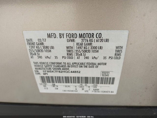 1FM5K7F82HGC44852 Ford Explorer Limited