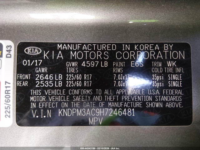 KNDPM3AC9H7246481 KIA Sportage Lx