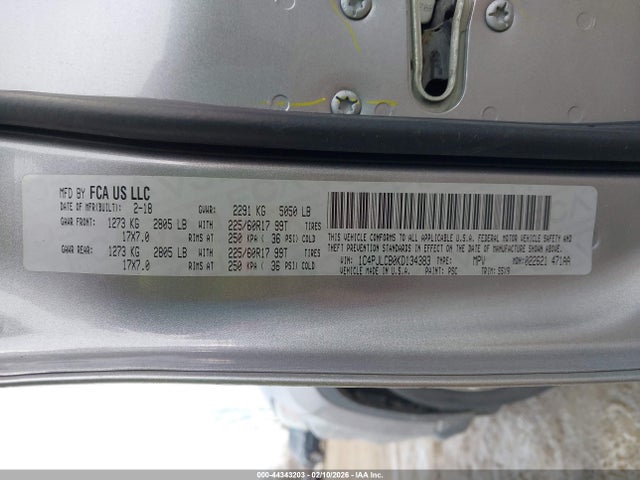 44343203 :رقم المزاد ، 1C4PJLCB0KD134383 vin ، 2019 Jeep Cherokee Latitude Fwd مزاد بيع
