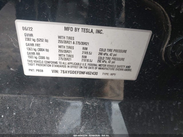 Продажа на аукционе авто 2022 Tesla Model Y Performance Dual Motor All-wheel Drive, vin: 7SAYGDEF0NF462430, номер лота: 44343234