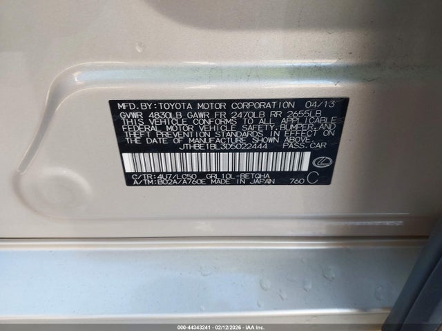 Aukcja sprzedaży 2013 Lexus Gs 350, vin: JTHBE1BL3D5022444, numer aukcji: 44343241