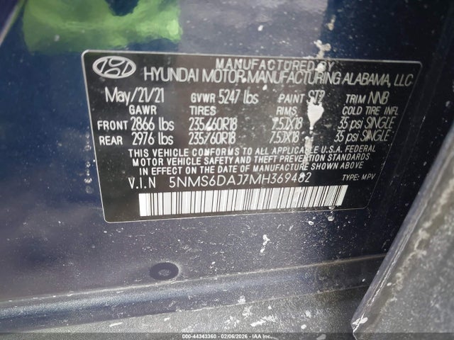 5NMS6DAJ7MH369482 Hyundai Santa Fe Sel