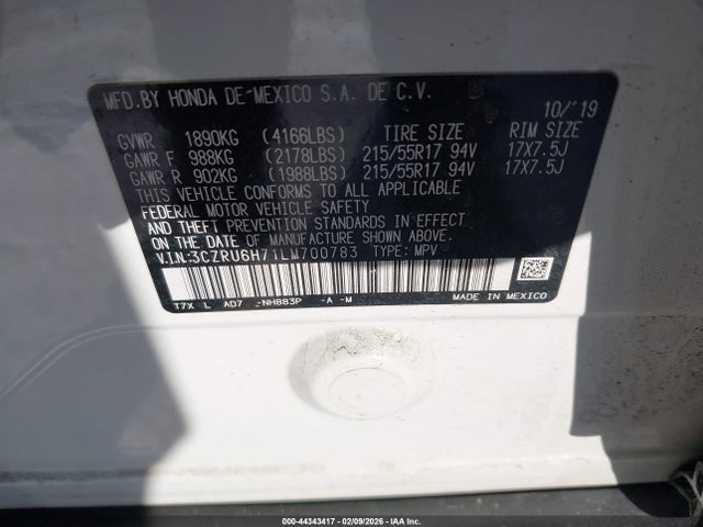 3CZRU6H71LM700783 Honda Hr-v Awd Ex-l