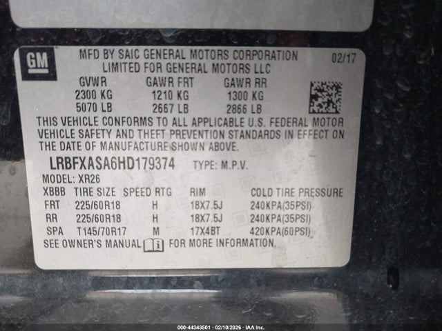 Продаж на аукціоні авто 2017 Buick Envision Preferred, vin: LRBFXASA6HD179374, номер лоту: 44343501