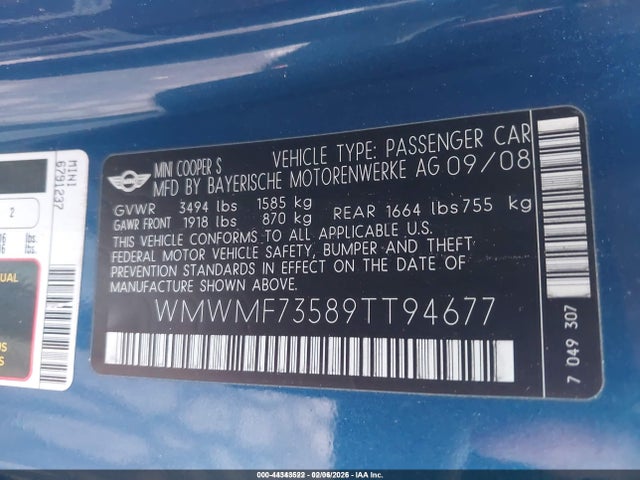 2009 MINI COOPER S WMWMF73589TT94677 Photo 8