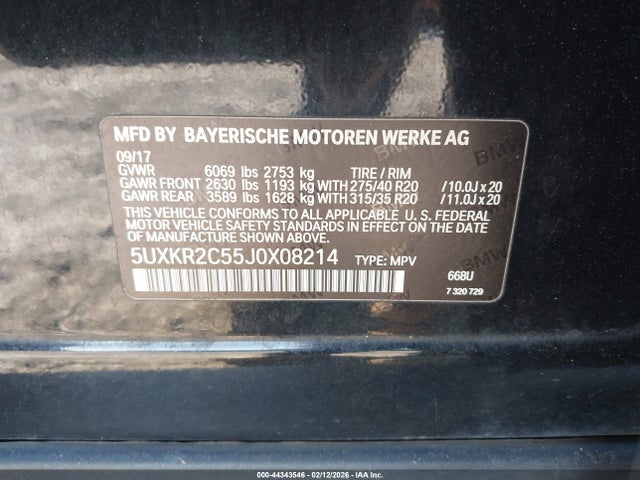 44343546 :رقم المزاد ، 5UXKR2C55J0X08214 vin ، 2018 Bmw X5 Sdrive35i مزاد بيع