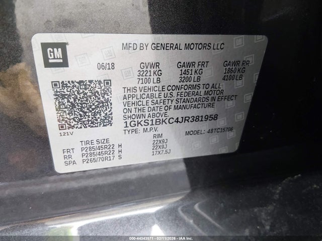 Aukcja sprzedaży 2018 Gmc Yukon Slt, vin: 1GKS1BKC4JR381958, numer aukcji: 44343571