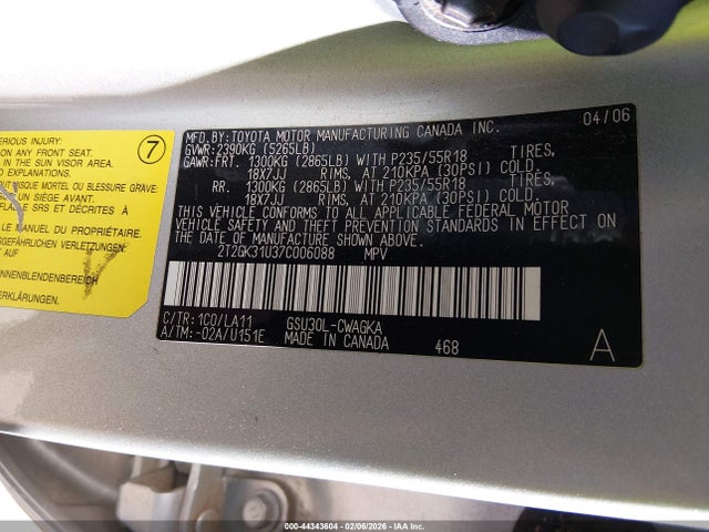 Продажа на аукционе авто 2007 Lexus Rx 350, vin: 2T2GK31U37C006088, номер лота: 44343604