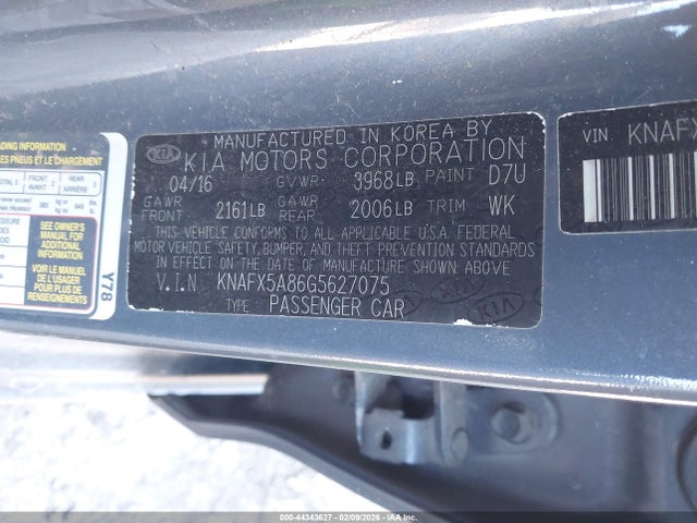 44343627 :رقم المزاد ، KNAFX5A86G5627075 vin ، 2016 Kia Forte Ex مزاد بيع