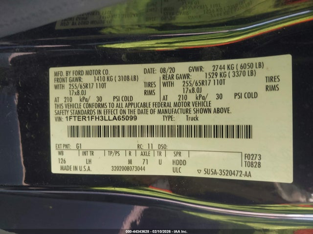 Aukcja sprzedaży 2020 Ford Ranger Xlt, vin: 1FTER1FH3LLA65099, numer aukcji: 44343628