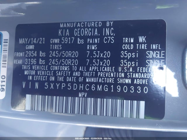 5XYP5DHC6MG190330 KIA Telluride Sx