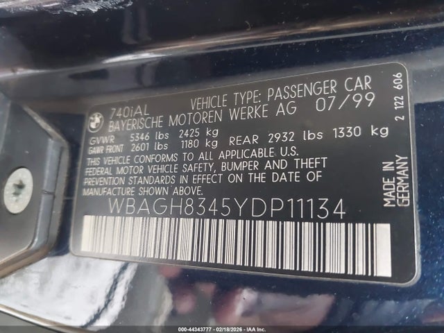 2000 BMW 740IL WBAGH8345YDP11134 Photo 8