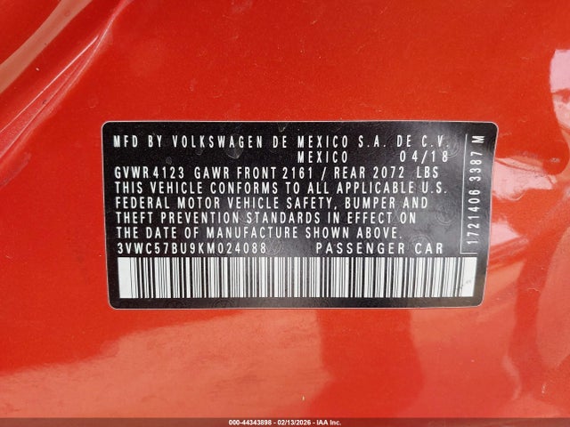 Продажа на аукционе авто 2019 Volkswagen Jetta 1.4t R-line/1.4t S/1.4t Se, vin: 3VWC57BU9KM024088, номер лота: 44343898