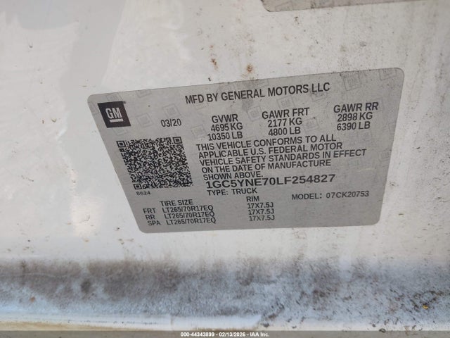 1GC5YNE70LF254827 Chevrolet Silverado 2500hd 4wd Standard Bed Lt