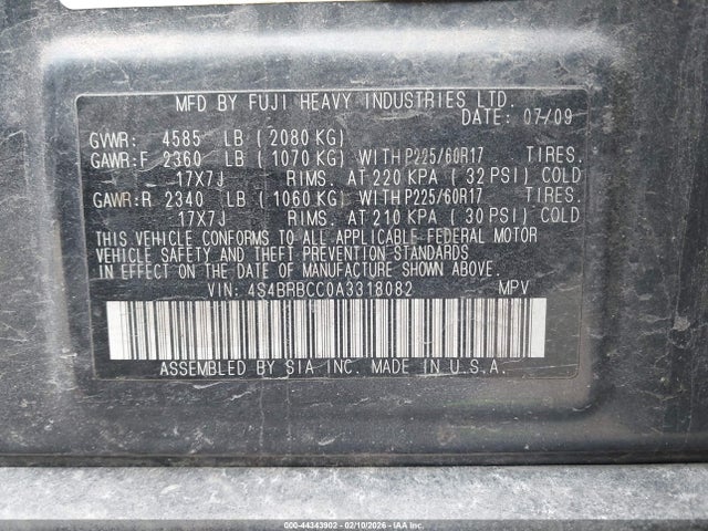 Продаж на аукціоні авто 2010 Subaru Outback 2.5i Premium, vin: 4S4BRBCC0A3318082, номер лоту: 44343902