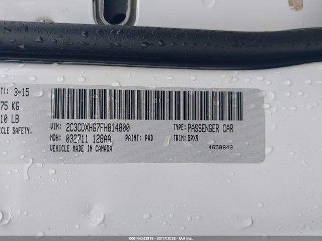 2015 Dodge Charger Sxt მანქანა იყიდება აუქციონზე, vin: 2C3CDXHG7FH814800, აუქციონის ნომერი: 44343918