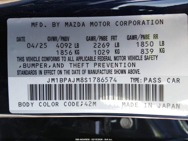 JM1BPAJM8S1786574 Mazda Mazda3 2.5 S