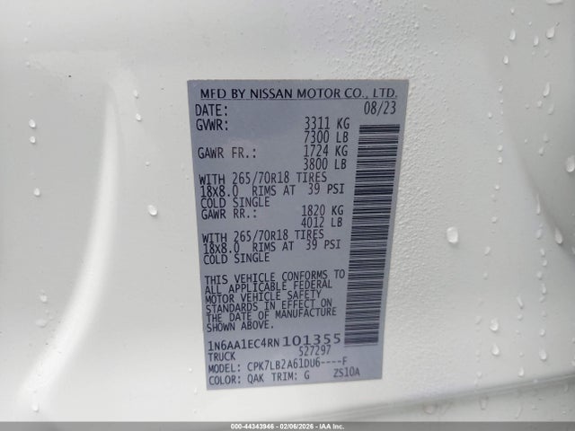 Nissan Titan Sv 4x4 2024 1N6AA1EC4RN101355 Image 9