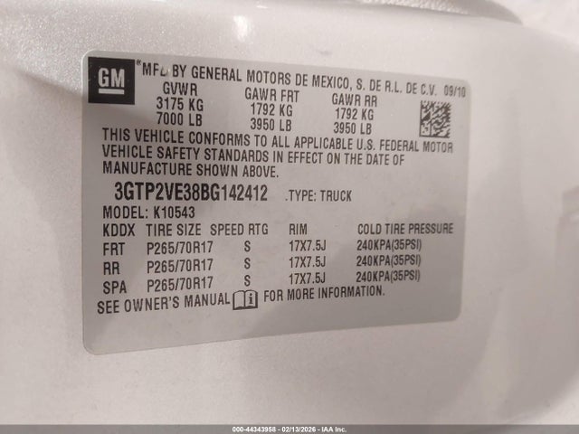 Продажа на аукционе авто 2011 Gmc Sierra 1500 Sle, vin: 3GTP2VE38BG142412, номер лота: 44343958