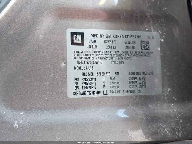 Продажа на аукционе авто 2015 Buick Encore Convenience, vin: KL4CJFSB0FB069113, номер лота: 44343967