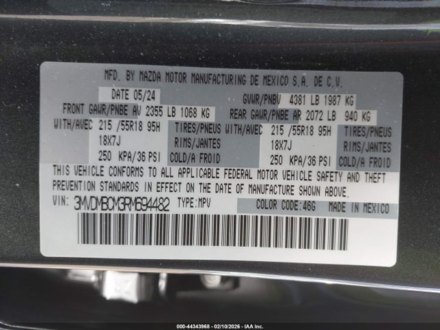 44343968 :رقم المزاد ، 3MVDMBCM3RM694482 vin ، 2024 Mazda Cx-30 2.5 S Preferred Package مزاد بيع