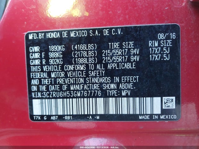 3CZRU6H53GM767776 Honda HR-V EX