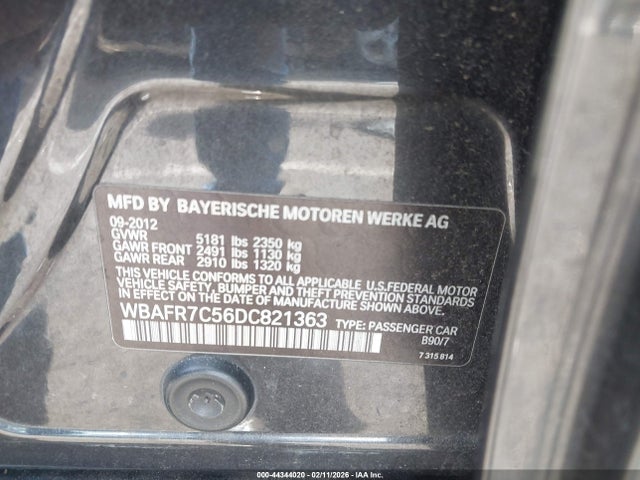 44344020 :رقم المزاد ، WBAFR7C56DC821363 vin ، 2013 Bmw 535i مزاد بيع