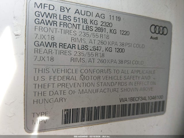 Aukcja sprzedaży 2020 Audi Q3 Premium Plus 45 Tfsi Quattro Tiptronic, vin: WA1BECF34L1046100, numer aukcji: 44344040