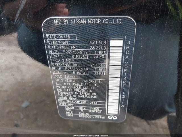 2019 Infiniti Qx50 Essential მანქანა იყიდება აუქციონზე, vin: 3PCAJ5M14KF112113, აუქციონის ნომერი: 44344084