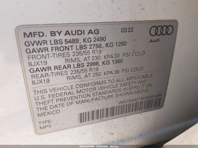2022 AUDI Q5 SPORTBACK WA15AAFY6N2091464 Photo 8