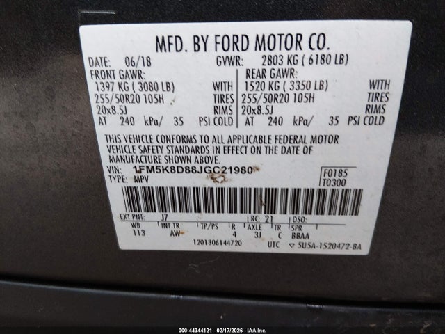 Продажа на аукционе авто 2018 Ford Explorer Xlt, vin: 1FM5K8D88JGC21980, номер лота: 44344121