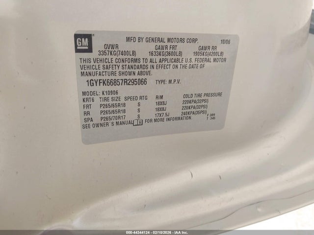Aukcja sprzedaży 2007 Cadillac Escalade Esv Standard, vin: 1GYFK66857R295066, numer aukcji: 44344124