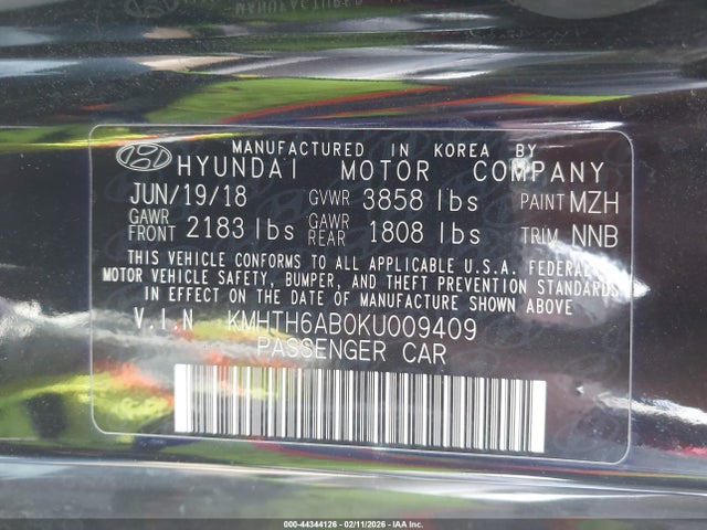 Продажа на аукционе авто 2019 Hyundai Veloster Turbo, vin: KMHTH6AB0KU009409, номер лота: 44344126