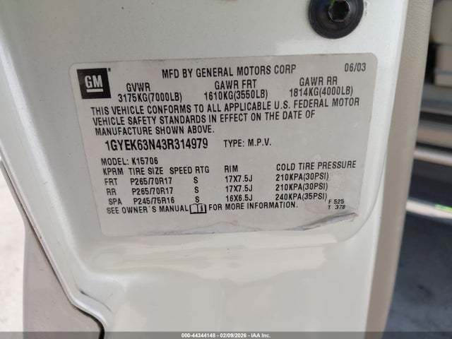 2003 CADILLAC ESCALADE 1GYEK63N43R314979 Photo 8