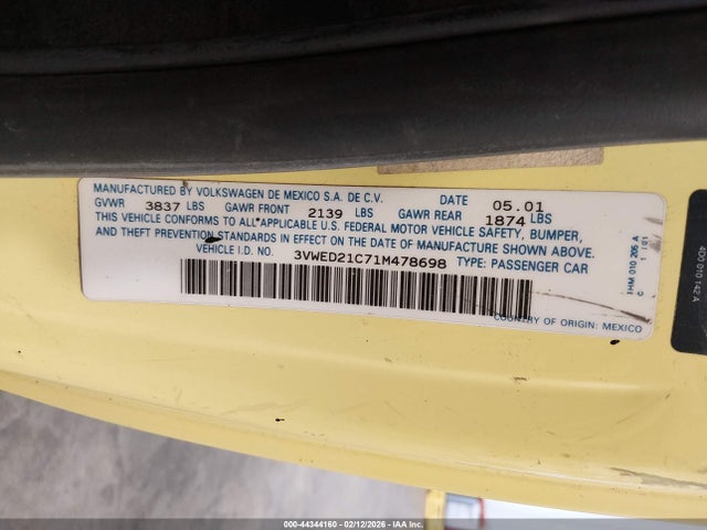 2001 VOLKSWAGEN NEW BEETLE 3VWED21C71M478698 Photo 8