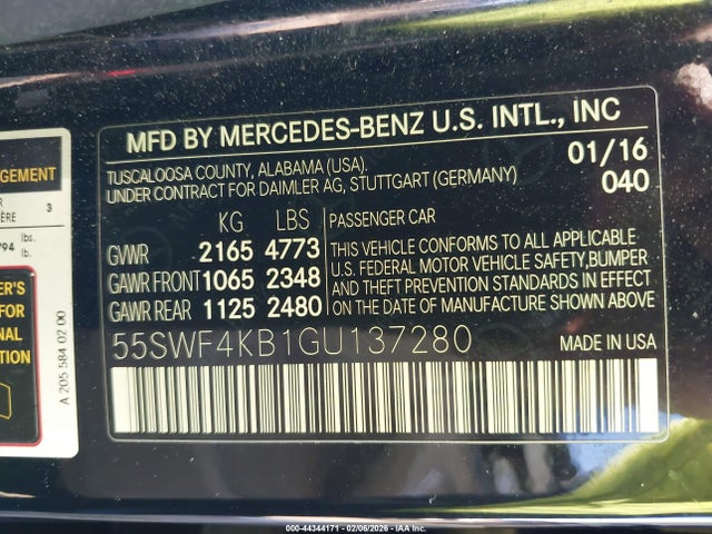 Aukcja sprzedaży 2016 Mercedes-benz C 300 Luxury 4matic, vin: 55SWF4KB1GU137280, numer aukcji: 44344171