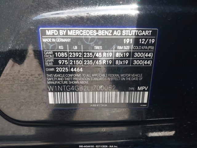 Aukcja sprzedaży 2020 Mercedes-benz Gla 250 4matic, vin: W1NTG4GB2LJ700052, numer aukcji: 44344193