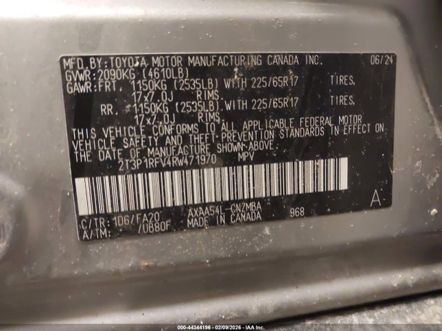 2024 Toyota Rav4 Xle მანქანა იყიდება აუქციონზე, vin: 2T3P1RFV4RW471970, აუქციონის ნომერი: 44344196