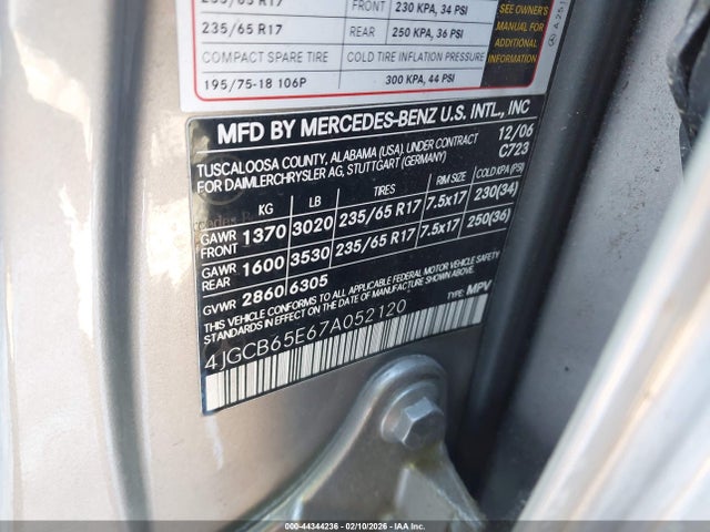 Продаж на аукціоні авто 2007 Mercedes-benz R 350 4matic, vin: 4JGCB65E67A052120, номер лоту: 44344236