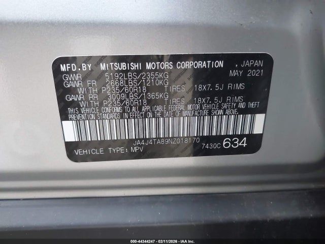 2022 MITSUBISHI OUTLANDER JA4J4TA89NZ018170 Photo 8