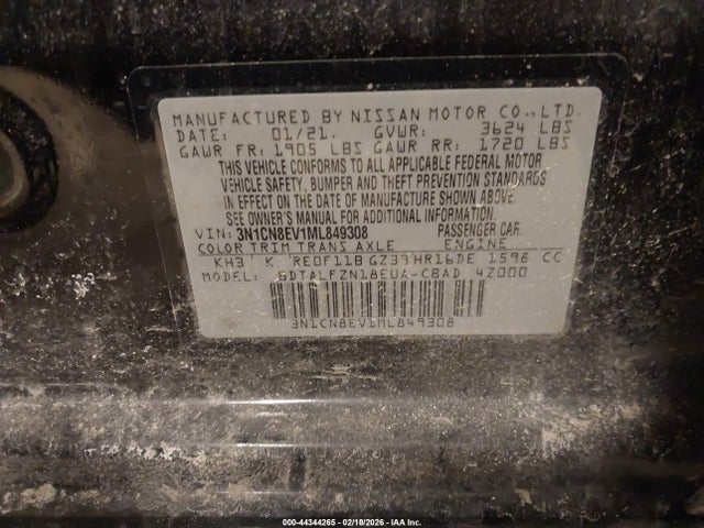 Продажа на аукционе авто 2021 Nissan Versa Sv Xtronic Cvt, vin: 3N1CN8EV1ML849308, номер лота: 44344265