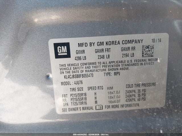 44344292 :رقم المزاد ، KL4CJBSB8FB055470 vin ، 2015 Buick Encore Convenience مزاد بيع