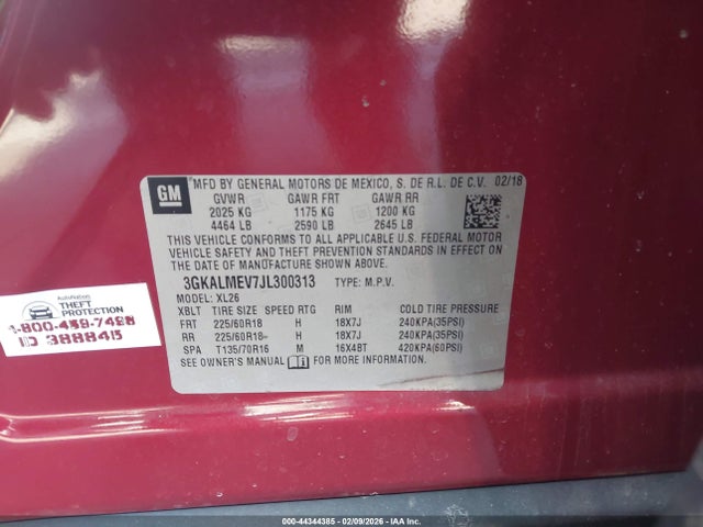 Aukcja sprzedaży 2018 Gmc Terrain Sle, vin: 3GKALMEV7JL300313, numer aukcji: 44344385