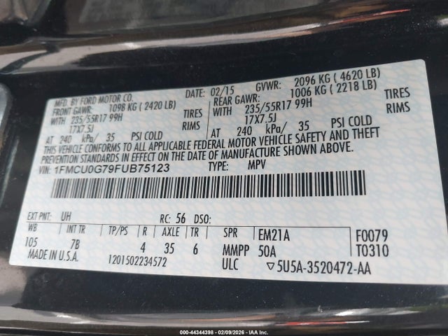 1FMCU0G79FUB75123 Ford ESCAPE SE