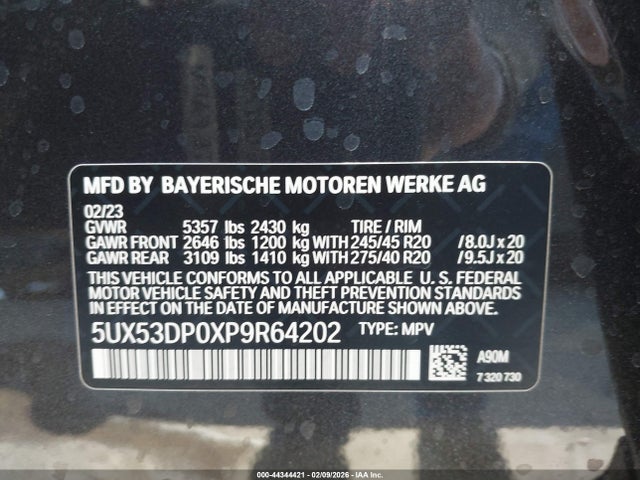 Продаж на аукціоні авто 2023 Bmw X3 Xdrive30i, vin: 5UX53DP0XP9R64202, номер лоту: 44344421