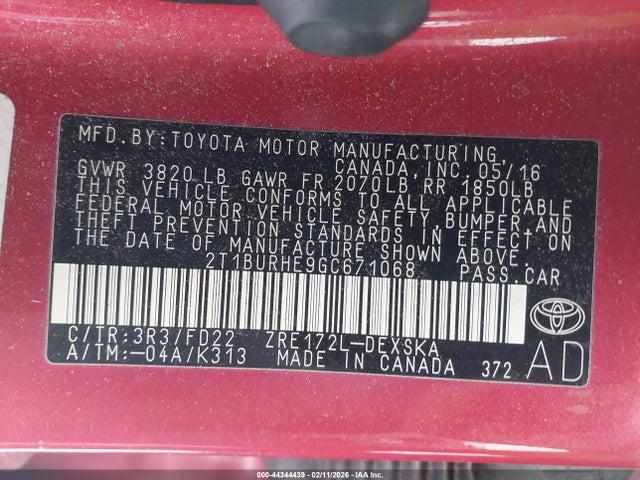 2T1BURHE9GC671068 Toyota Corolla S Plus