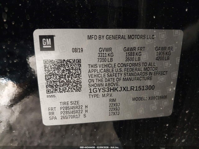 44344456 :رقم المزاد ، 1GYS3HKJXLR151300 vin ، 2020 Cadillac Escalade Esv 2wd Luxury مزاد بيع