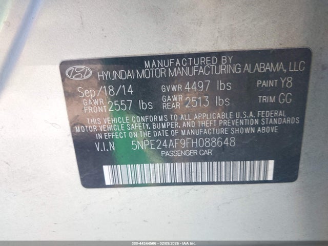 5NPE24AF9FH088648 Hyundai SONATA SE