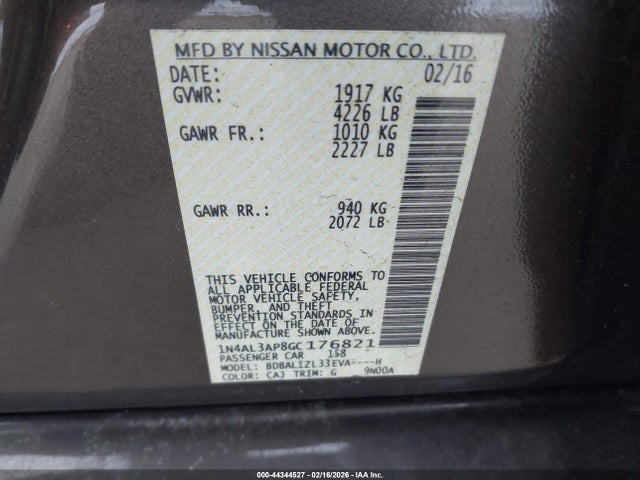 1N4AL3AP8GC176821 Nissan Altima 2.5 Sv